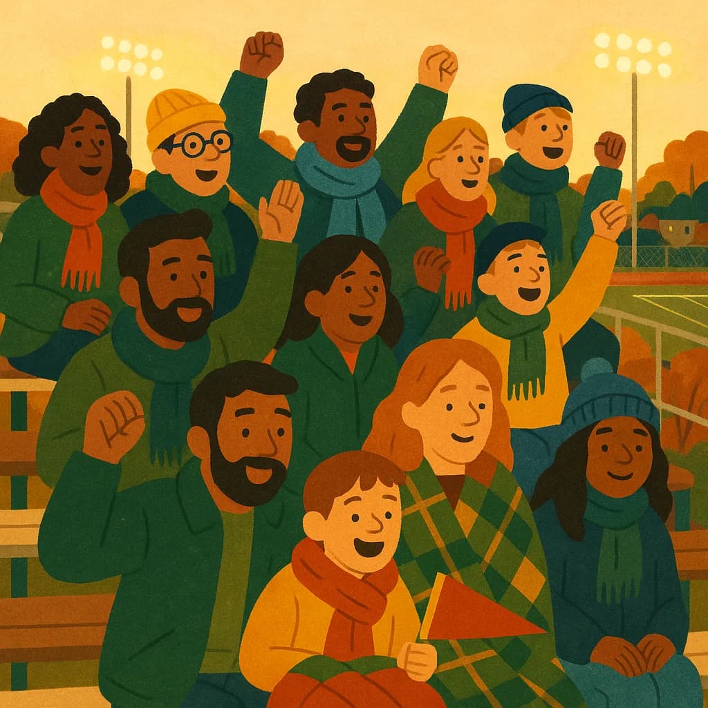 Families cheering together at a high school football game